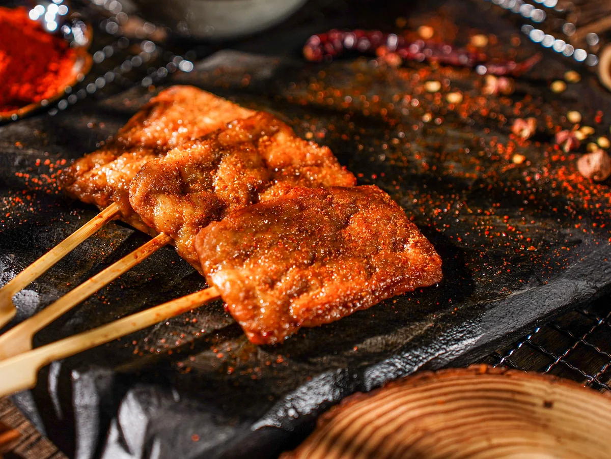 Thai-style moo ping pork skewer